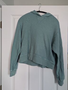 Light Teal Waffle Knit Hooded Pullover, NWT